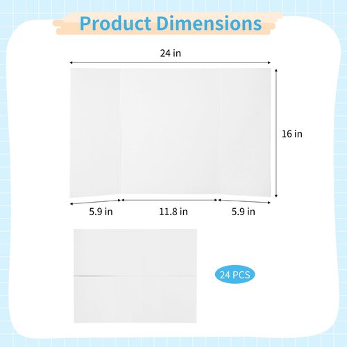 24 Pcs Trifold Poster Boards, 24×16" Tri Fold Display Boards, Thick Presentation Cardboards, White Blank Exhibition Display Paperboards, Corrugated Project Boards for Science Fairs