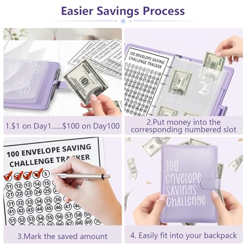 Violet 100 Envelopes Money Saving Challenge Binder with Trackers & Budget Organizer