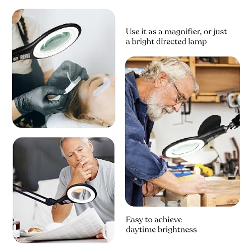 Brightech LightView PRO Magnifying Desk Lamp, 2.25x Light Magnifier, Adjustable Magnifying Glass with Light for Crafts, Reading, Close Work - Black