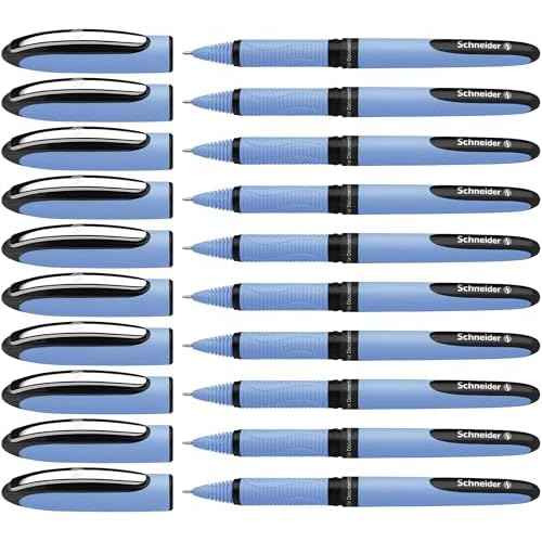 Schneider One Hybrid N Rollerball Pen, 0.5 mm Hybrid Needle Tip, Light Blue Barrel, Black Ink, Box of 10 Pens (183501)
