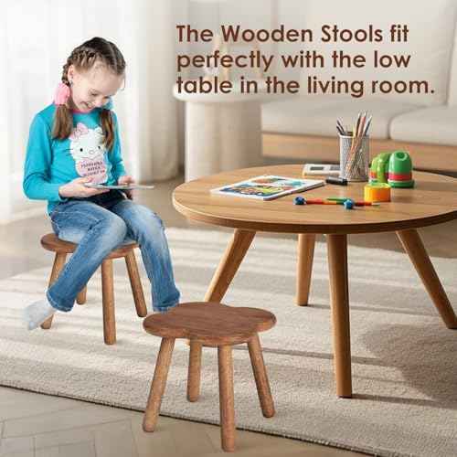 11.6inch Wooden Step Stool for Adults Small Wooden Stool Perfect Matched Sensory Table Great Assistant for Kitchen Bathroom Living Room Bedroom Garden (Full Body Natural Real Wood)