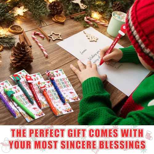 100 Sets Christmas Bulk Gift Cartoon Pens With Greeting Card - Xmas Ballpoint Pens for Party, School, Office Supplies - Creative Novelty Merry Christmas Card
