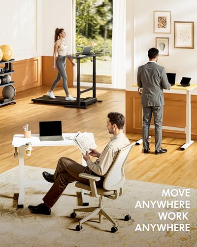 FLEXISPOT H7 Plus White 32-Inch Mobile Pneumatic Standing Desk - Adjustable, No Electricity Needed