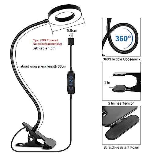Desk Clip on Lamp for Reading Home Office, 10 Dimmable Brightness 3 Modes, Clamp Light for Bed Headboard