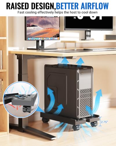Hovadova Black Adjustable Mobile Computer Tower Stand with Ventilation & Locking Casters