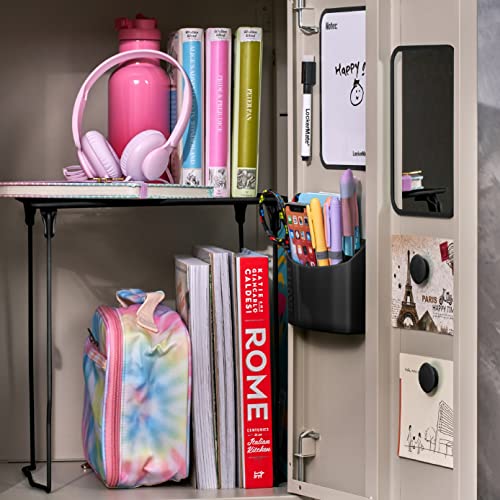 LockerMate Black Locker Organizer Kit with Shelf, Mirror & Accessories