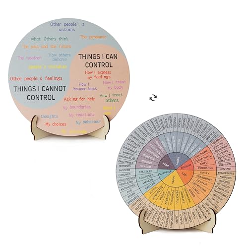 Cchenxxi 5.9IN Feelings Wheel Therapy Tabletop Decor - Wooden Mood Chart for Mental Health & Counseling