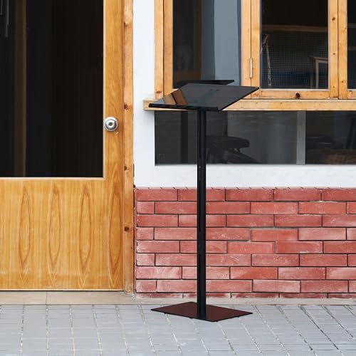 CRYSFLOA Black Podium Stand Acrylic Lectern with Metal Base – Type 3, 43.6in