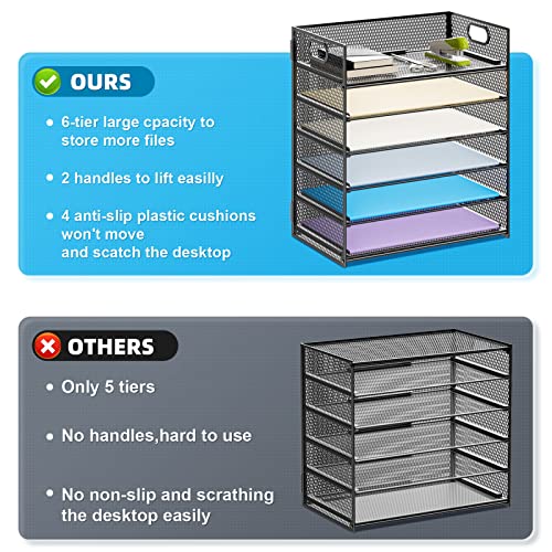 Marbrasse 6-Tier Mesh Paper Organizer Letter Tray with Handle - Black