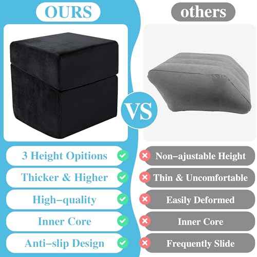 ROYALAY Adjustabl Foot Rest Under Desk for Office, High-Density Foam Foot Rest with 3 Adjustable Heights, Ergonomic Footrest with Washable Cover for Home, Airplane, Travel(16 * 14.5 * 17in, Black)