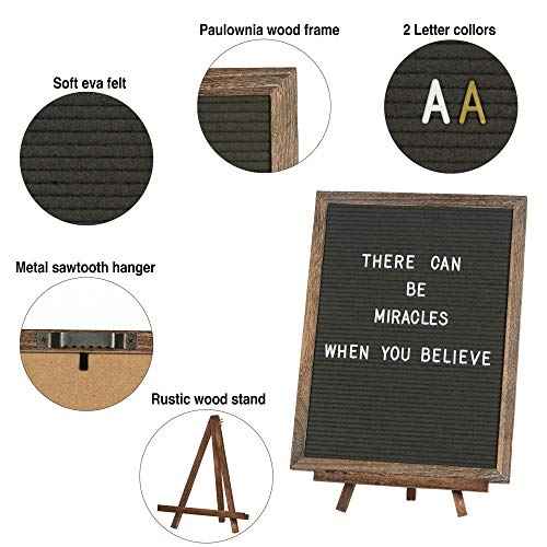 Felt Letter Board with Rustic Vintage Frame and Stand 12x16 inch,Grey Changeable Letter and Message Board Includes 792 Letters, Numbers and Symbols, Hook to Hang, 2 Canvas Bags