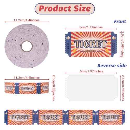 Carnival Roll Raffle Tickets Single Roll Carnival Party Tickets for Events, Classroom or School Carnivals, Fall Carnival, Family Games, Door Prizes (1000 Pcs)