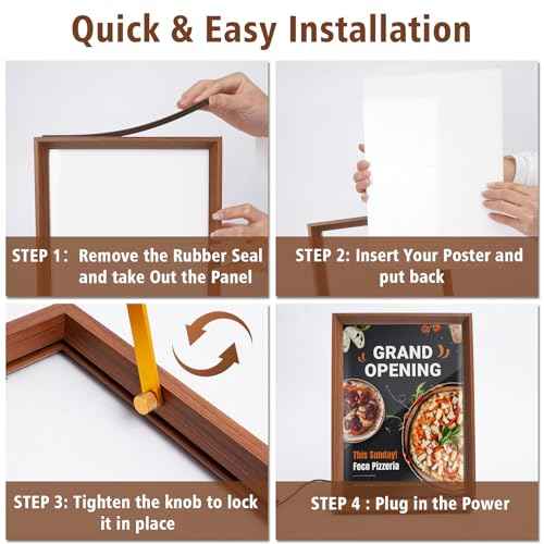 A4 Size LED Acrylic Sign Holder with Walnut Wood Base Frame, Light Up Menu Board Stand, Backlit Poster Display Light Box for Restaurants, Bars, Offices