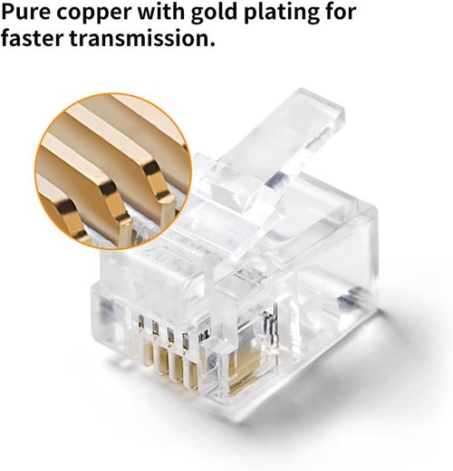 RJ11 Connectors by RJ11 | 6P4C Telephone Line Cable Male Plug - 100 Pieces Pack