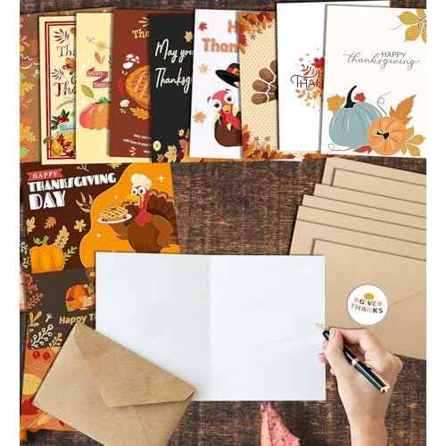 Thanksgiving Cards with Envelopes- 24PCS Thanksgiving Crafts- Thanksgiving Gifts for Family- Thanksgiving Friendsgiving Party Favor for Kids Adults for Fall Autumn Holiday Parties Celebrations Harvest