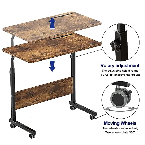 SogesHome 31.5 inch Adjustable Mobile Bed Table Portable Laptop Computer Stand Desks with Tablet Slot Cart Tray, Vintage Brown
