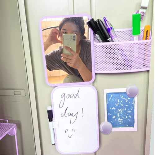 Locker Accessories for Girls with Magnetic whiteboard, Locker Mirror and Pen Holder, Pink Locker Decoration for School Locker, Back to School Essentials, Purple