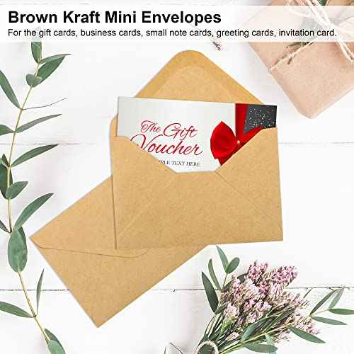 150 Pack Gift Card Envelopes, 4" x 2.75" Mini Envelopes, Brown Kraft Business Card Envelopes, Small Envelopes for Holidays, Weddings, Baby Showers, Birthdays Banquets
