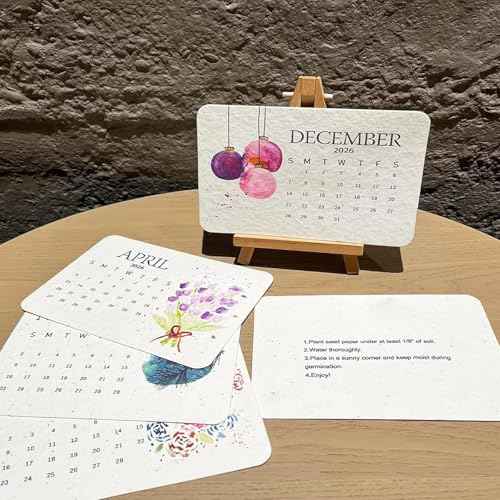Eco-Friendly Plantable Love Seed Calendar 2026, Perfect Modern Greening Calendars Planner, Month Biodegradable Seed Paper Planner with Wildflower, Herb & Fruit Seeds for Garden & Decor