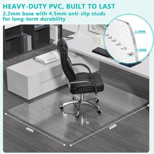 MZLCDW 48" x 60" Clear Office Chair Mat for Low Pile Carpet with Lip - Heavy Duty