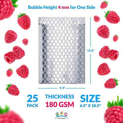 ABC PACK & SUPPLY Thermal Bubble Mailer, 6.5 x 10.5 Inches. Pack of 25 Metallic Bubble Mailers. Foil Insulated Mailers for Cold Shipping. Padded Envelopes Waterproof. Cold Insulated Shipping Bags