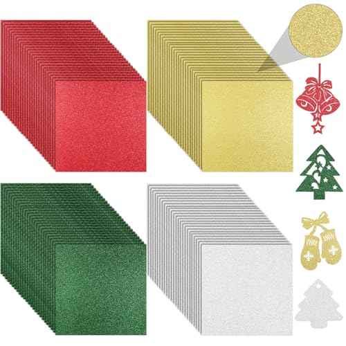 Yeaqee 80 Sheets Glitter Cardstock Paper 12 x 12 Inches Colored Double-sided Glitter Paper Card Stock 250 GSM for Cut Craft DIY Card Making(Classic Color)