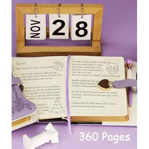 Diary with Lock and Keys for Girls Gift Ideas, 360 Gold Edged Pages Journal for Women, B6 Refillable Notebook for Writing with Pen and Bookmark (Garden Purple)