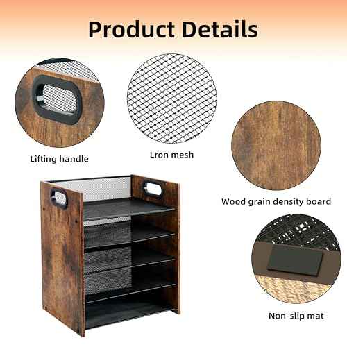 Wood Desk Organizer - 5-Tier Desktop File Organizer, Wooden Paper Tray, Office Desk Organzier and Accessories for Papers, Mail, Notebooks, Stationery