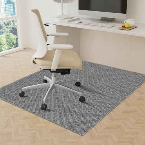 KMAT Office Chair Mat, 47x47in Heavy Duty Hardwood/Tile Floor Protector, Floor Mat Computer Desk Mat for Rolling Chairs, Work, Study, Office, Grey