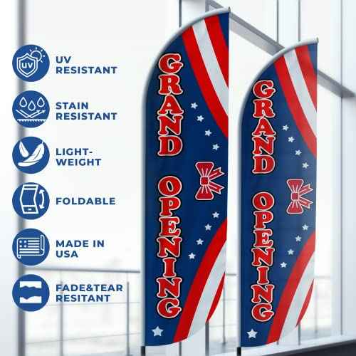 Grand Opening Feather Flag Only (11.5feetX2.5feet) by DreamController | Outdoor Business Advertising Tall Flag | Weather-Resistant Knitted Swooper Flag | Made In USA | HD Print