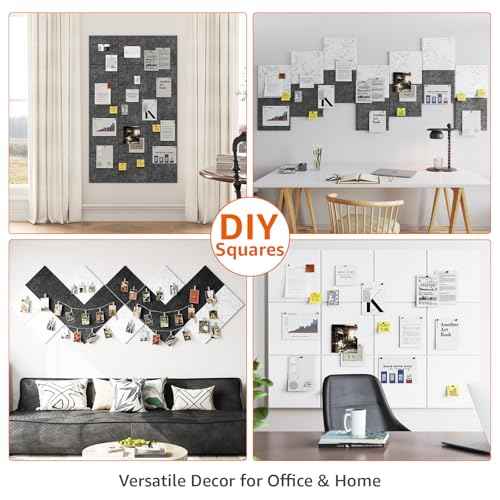 Felt Cork Board for Wall: Extra Large Bulletin Board for Office - 0.35 Inch Thick Corkboard Tiles 12PCS Black Pin Board Squares Adhesive