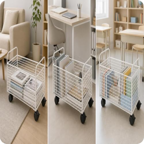 Mobile Book Cart with Handle - Black, Medium Capacity