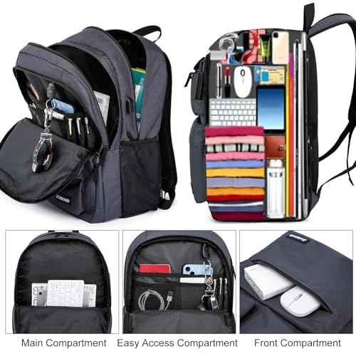 Backpack for Men & Women, Backpacks for School Teen Boys & Girl, Student Bookbag 17.3 inch Laptop Compartment with USB Charging Port for High Middle School, Black Travel Casual Bag