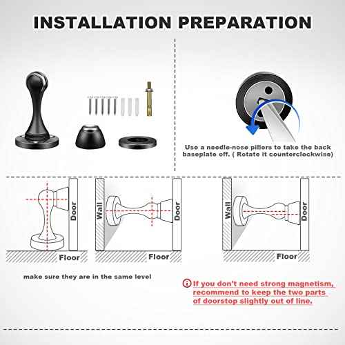 8 Pack Magnetic Door Stops, Black Door Stops, Wall Floor Mount Magnetic Doorstop Heavy Duty Magnet Door Holder Soft Catch for Bottom of Door