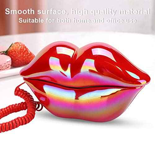 Bewinner Home Telephone, Corded Landline Phone, European Style, Fashionable Red Lips Shape, Bright Red