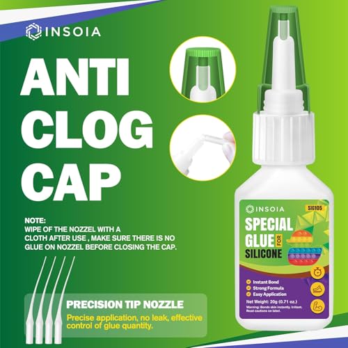 INSOIA Clear Silicone Glue 20g with Precision Tips - Strong Waterproof Bond