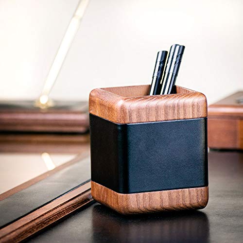 Dacasso Walnut and Leather Pencil Cup