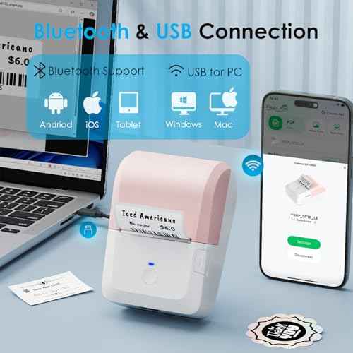 2-inch Label Maker Machine with Tape, Portable Thermal Sticker Maker with 230 Labels, Wireless App & Bluetooth Connectivity for Home,Office,Business & School - Compact Label Machine, Pink