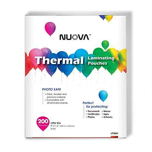 Nuova Premium Thermal Laminating Pouches, 9" x 11.5"/Letter Size/3 mil, 200 Pack (LP200H)
