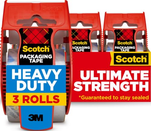 Scotch Heavy Duty Shipping Packing Tape 3 Rolls, 1.88 in. x 22.2 yd, Clear