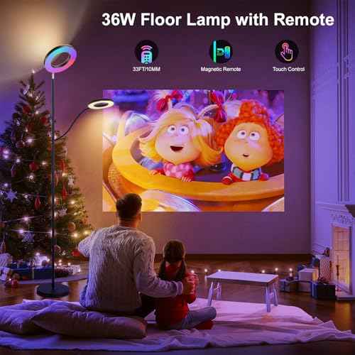 RGB Floor Lamp, 36W/3000LM Super Bright Modern Tall Standing Lamp, 3 Color Temperatures Torchiere Sky Lamp with Dimmable Reading Light, Remote & Touch Control for Living Room, Bedroom, Office