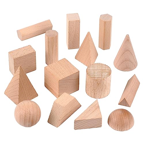 Syhood 15 Pcs 3D Geometric Wooden Shapes Large Size - Educational Montessori Blocks