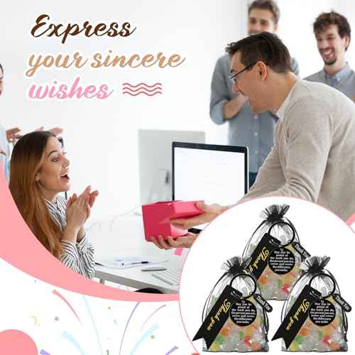 Yinkin 300 Pcs Christmas Employee Appreciation Gift Thank You Keychain Bulk Gifts for Coworker 100 Inspirational Staff Appreciation Keychain 100 Organza Bags 100 Cards for Teacher Nurse Team(Black)
