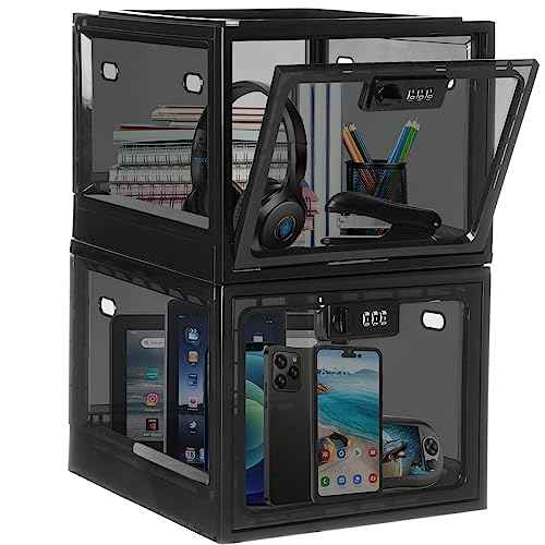 Lalifebuss Combination Lock Boxes for Personal Items, Lockable Storage Box for Office Locker/School/Medicine/Snacks/Phone Jail/Electronic/Home (2 Pack/Black)