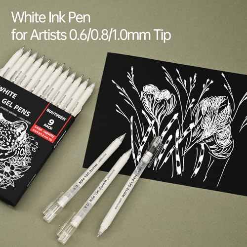 White Gel Pens - 0.6/0.8/1.0mm Fine Point Opaque White Archival Ink Pen Set for Black Paper Art, Bullet Journaling & Holiday Gifts - 9 Pack Multi-Size Gel Pens for Artists, Beginners
