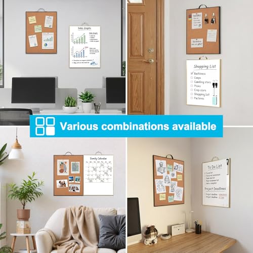 TSJ OFFICE Small Whiteboard & Corkboard Combo Set 24x16 Inch Wall Mount with Markers & Pins
