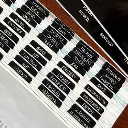 Spanish Laminated Bible Tabs, pesta?as para biblia en espa?ol, Reposition Large Print Stickers, Easy to Read and Apply Bible Tabs for Women and Man (Spanish Black)