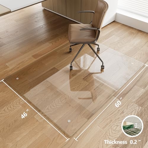 Koonmi 46"x60" Glass Chair Mat for Carpet, straight edge, transparent – Tempered Glass Office Floor Mat