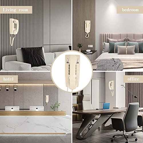 Wall Phone with Classic Design,Corded Wall Phone,Crisp Mechanical Ringer,Easy to Install, Retro Phone, Perfect for Kitchen,Living Room & Bedroom (Beige)