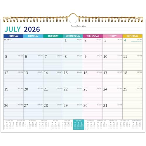 BowCuk 2026-2027 Wall Calendar 21 Months - 14.57 x 11.42 Inches, Large Ruled Blocks, Holidays & Notes